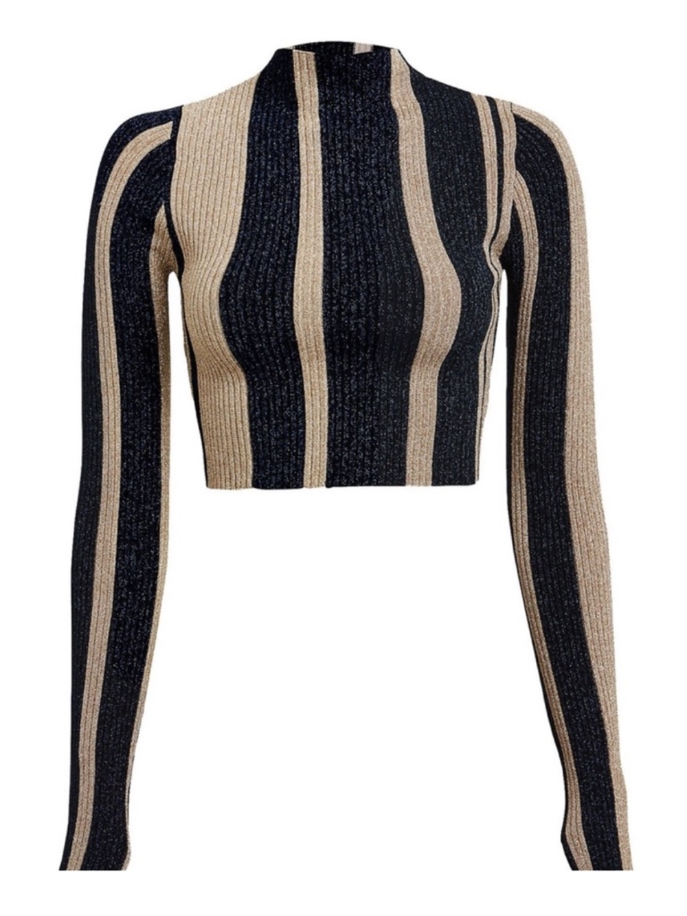 Self-Portrait Metallic Knit Crop Top ONLY Navy Gold Size Small